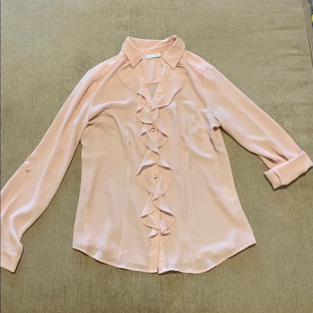 NY&Co. Blush Pink Ruffled Button Down Blouse 🖤